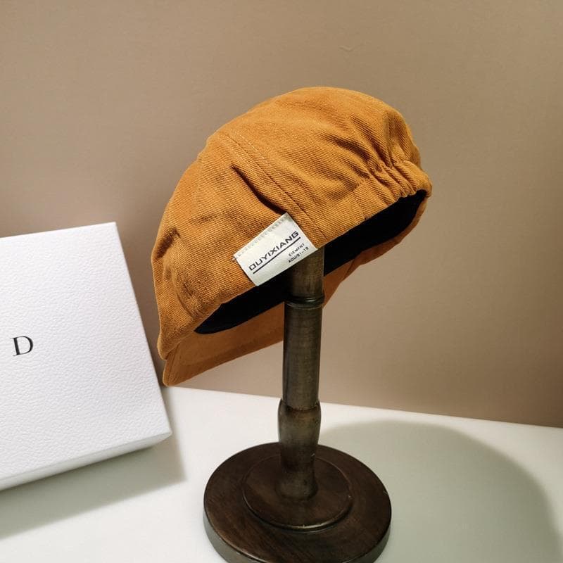 小顔効果キャスケット 無地シンプル コーデュロイ帽子