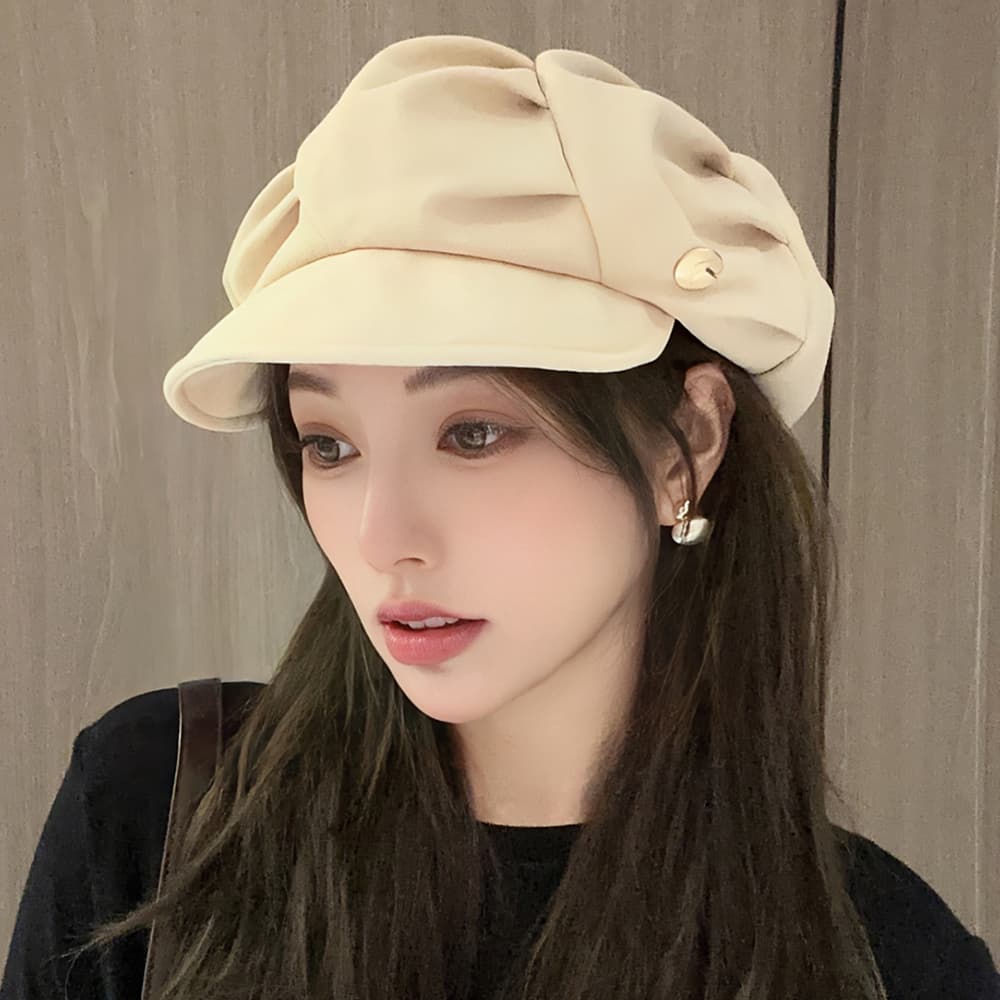 ボリューム キャスケット レディース 無地 つば付き帽子