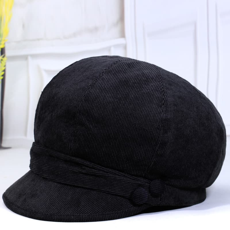 キャスケット 優美なリボン付きコーデュロイキャスケット