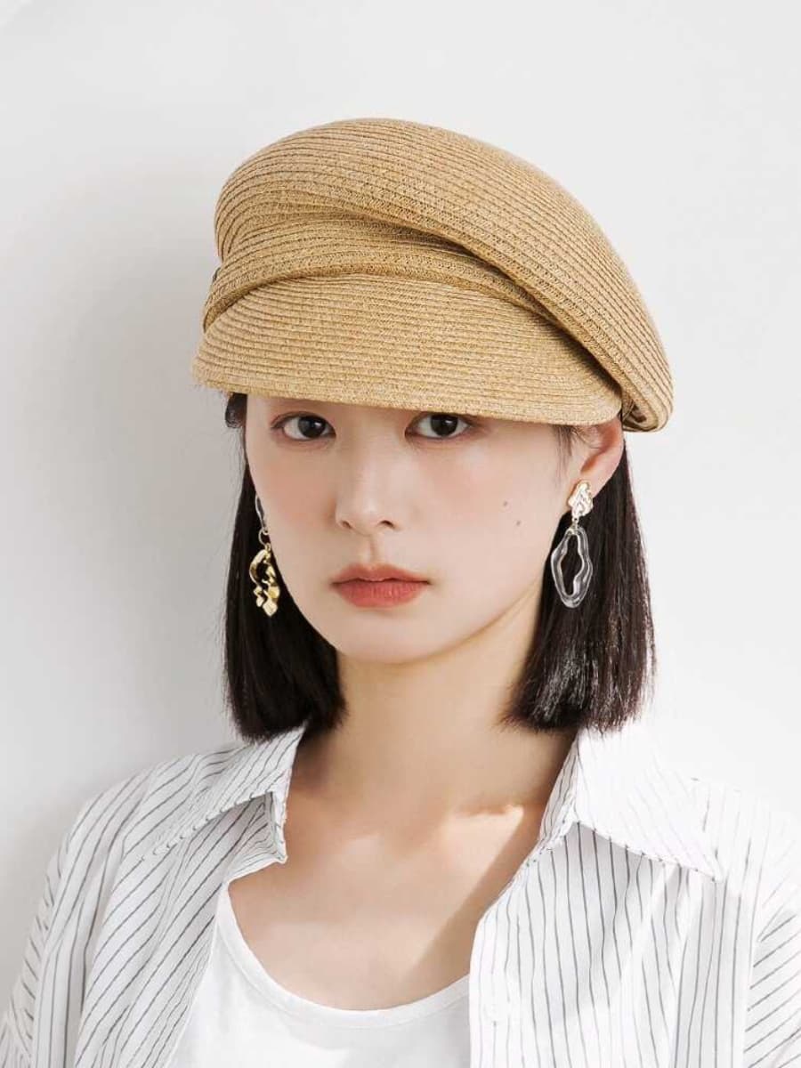 キャスケット 涼やか麦わら風ツイードキャスケット