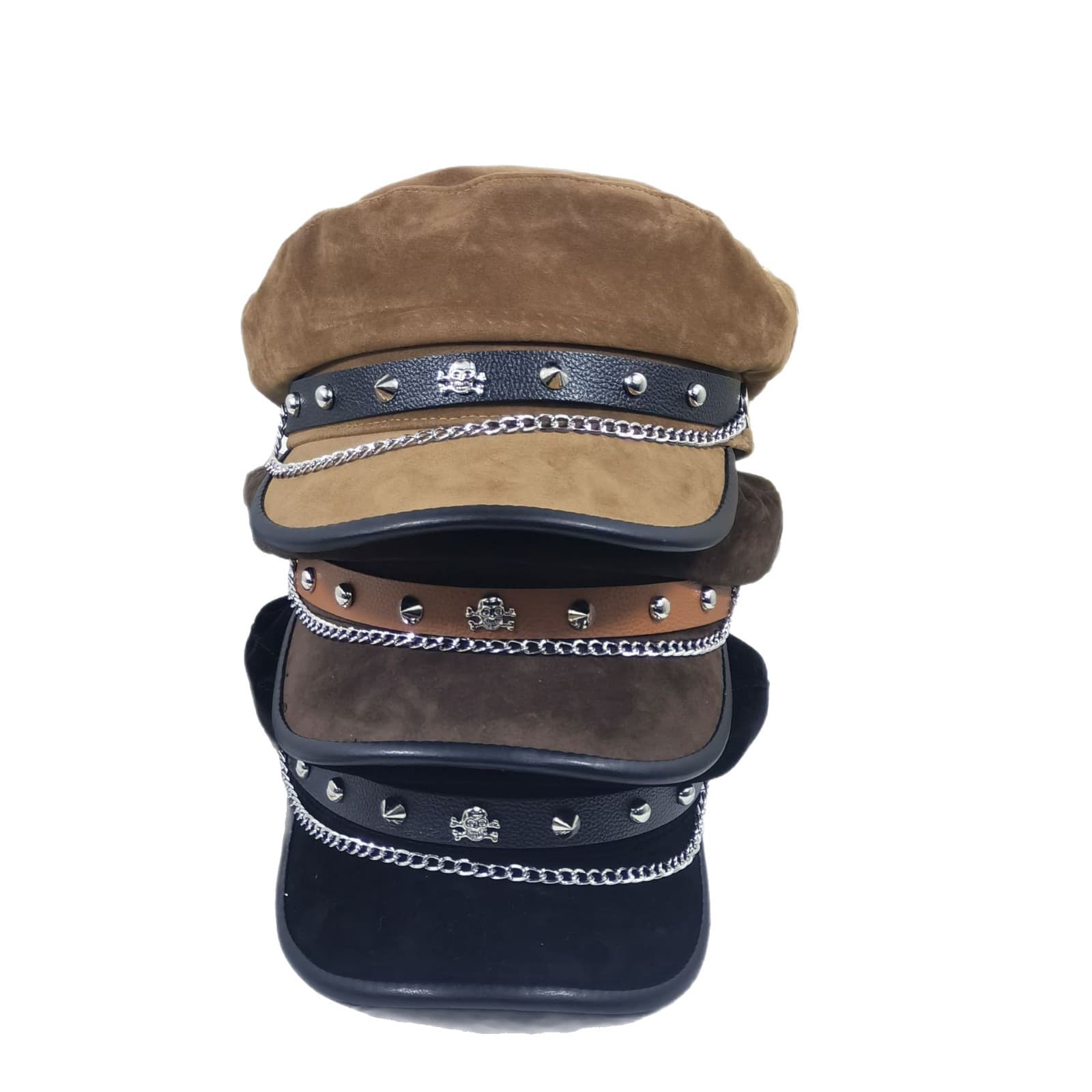 キャスケット 鋲飾り付き革調マリンキャップ