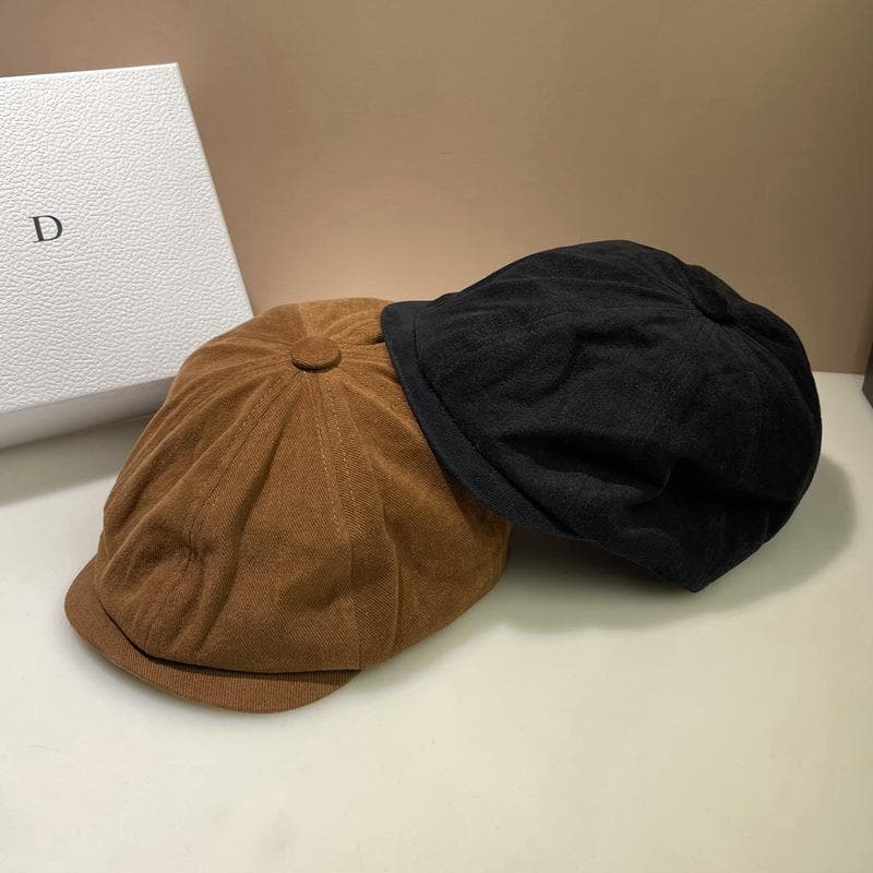 小顔効果キャスケット 無地シンプル コーデュロイ帽子