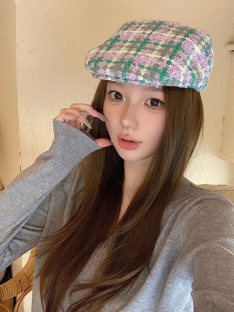彩り織りキャスケット帽子