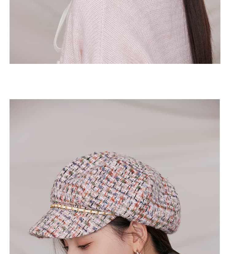 キャスケット 彩織りチェーン装飾ツイードキャスケット