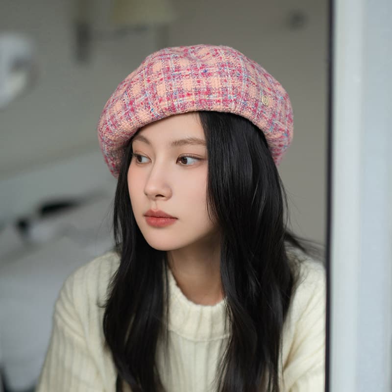 キャスケット 上品なツイード織りベレー帽