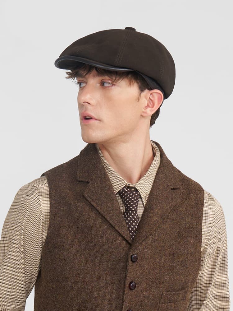 キャスケット 上質本革仕立て八枚はぎキャスケット