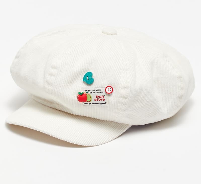 キャスケット 甘味リボン付きコーデュロイキャスケット