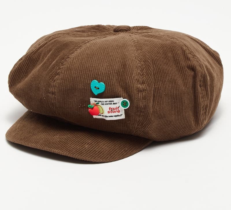 キャスケット 甘味リボン付きコーデュロイキャスケット