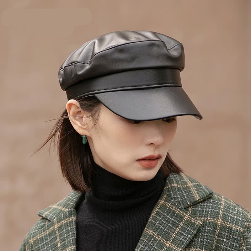 キャスケット 洗練マリン風レザーキャップ