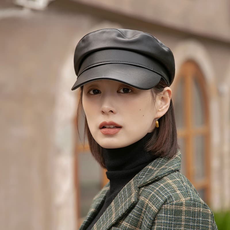 キャスケット 洗練マリン風レザーキャップ