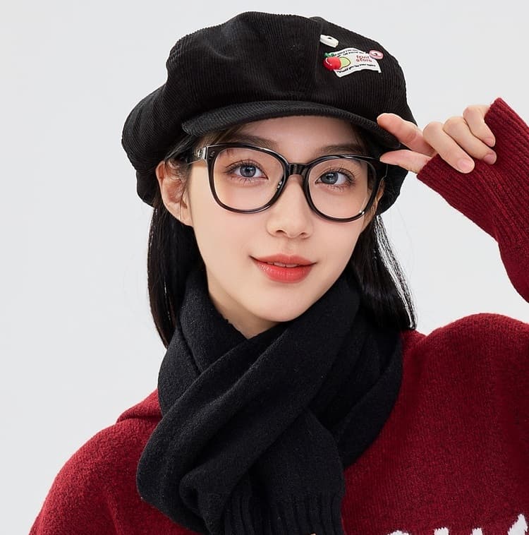 キャスケット 甘味リボン付きコーデュロイキャスケット