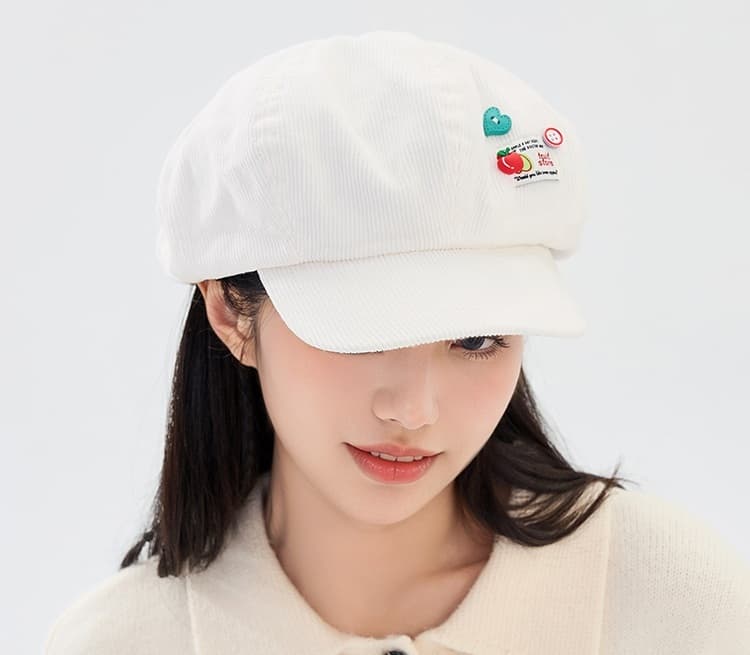 キャスケット 甘味リボン付きコーデュロイキャスケット