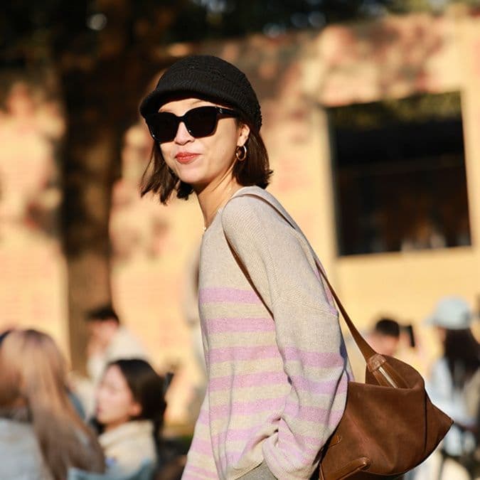 キャスケット　透かし編み模様のゆったりニットキャスケット