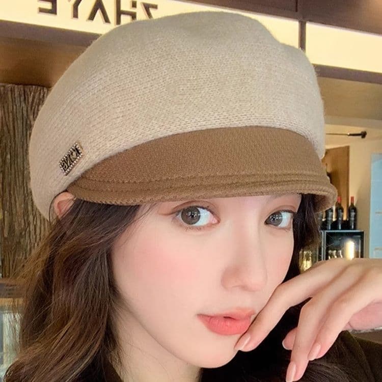 キャスケット　秋冬二層切替ニットキャスケット