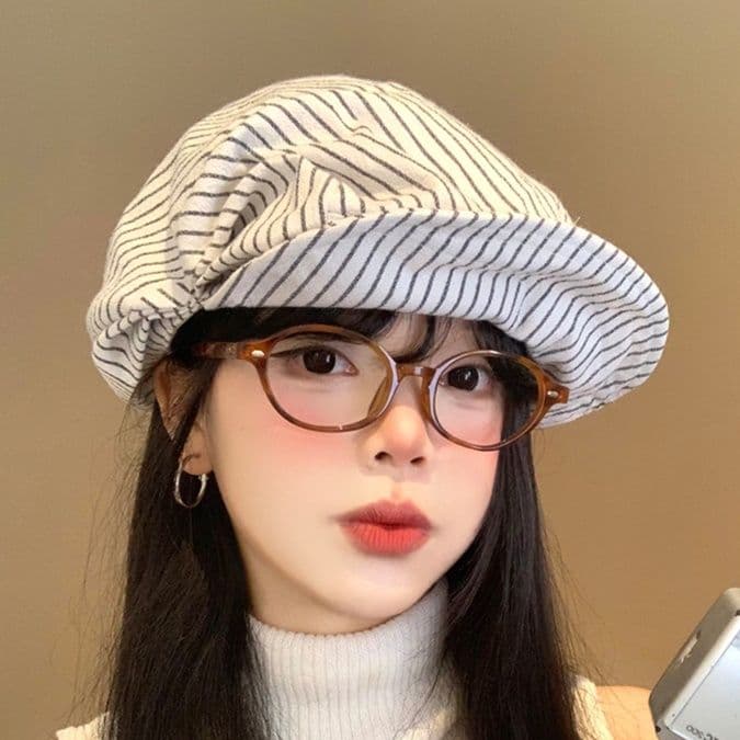 キャスケット　縞模様リネンキャスケット