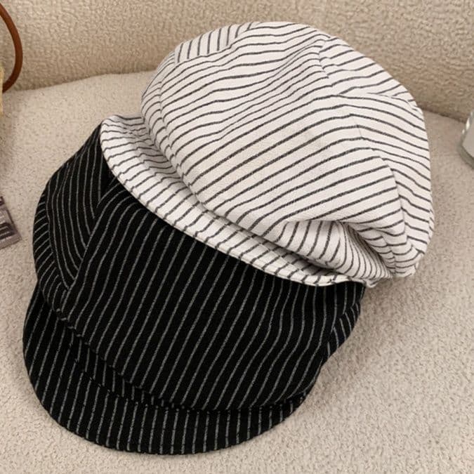 キャスケット　縞模様リネンキャスケット