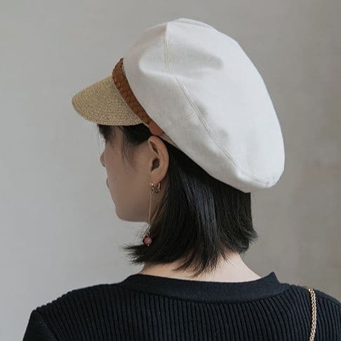 キャスケット　ブレード装飾リネンキャスケット帽