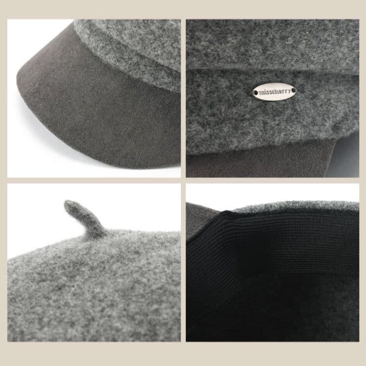 キャスケット ツバ付きふんわりウール帽子