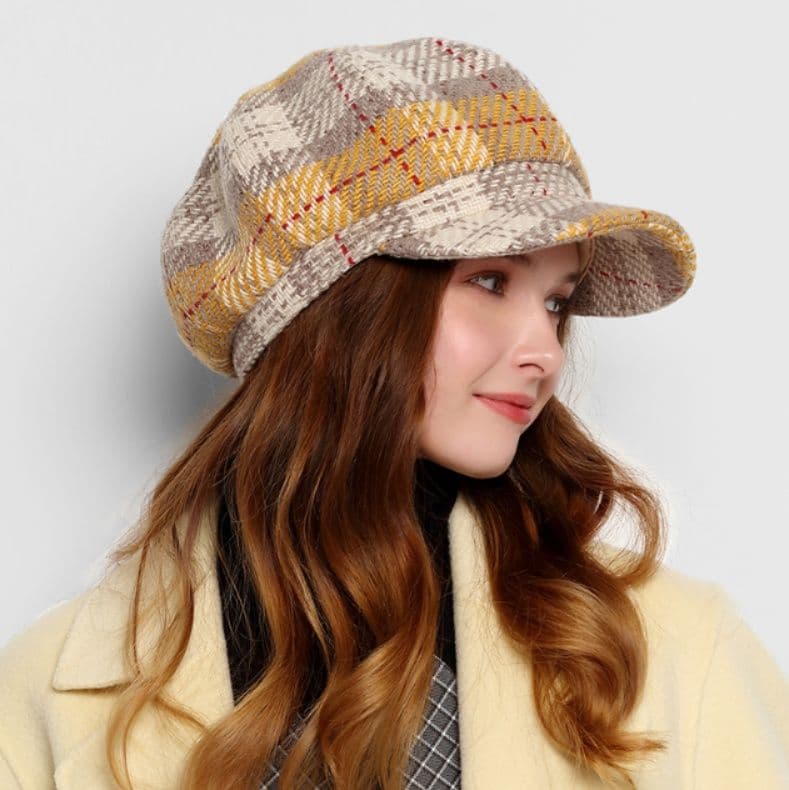 キャスケット 多彩な織り模様のウール帽子