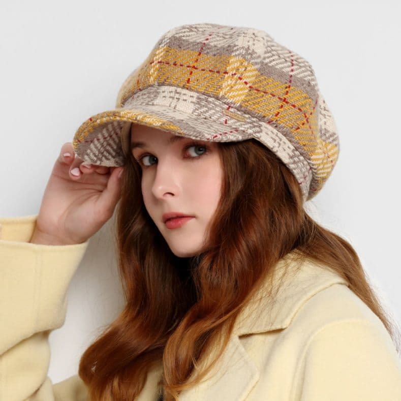 キャスケット 多彩な織り模様のウール帽子
