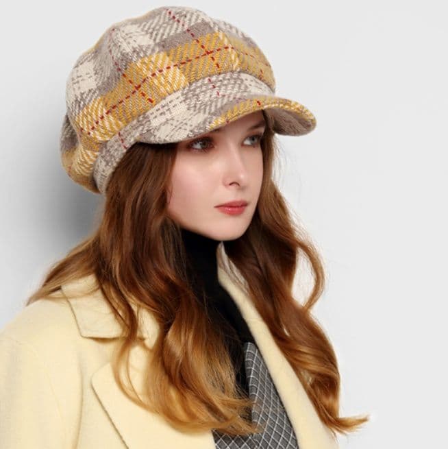 キャスケット 多彩な織り模様のウール帽子