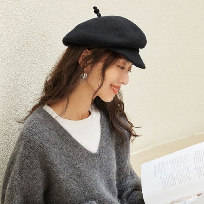 キャスケット 上質フォルム つば付きベレー帽