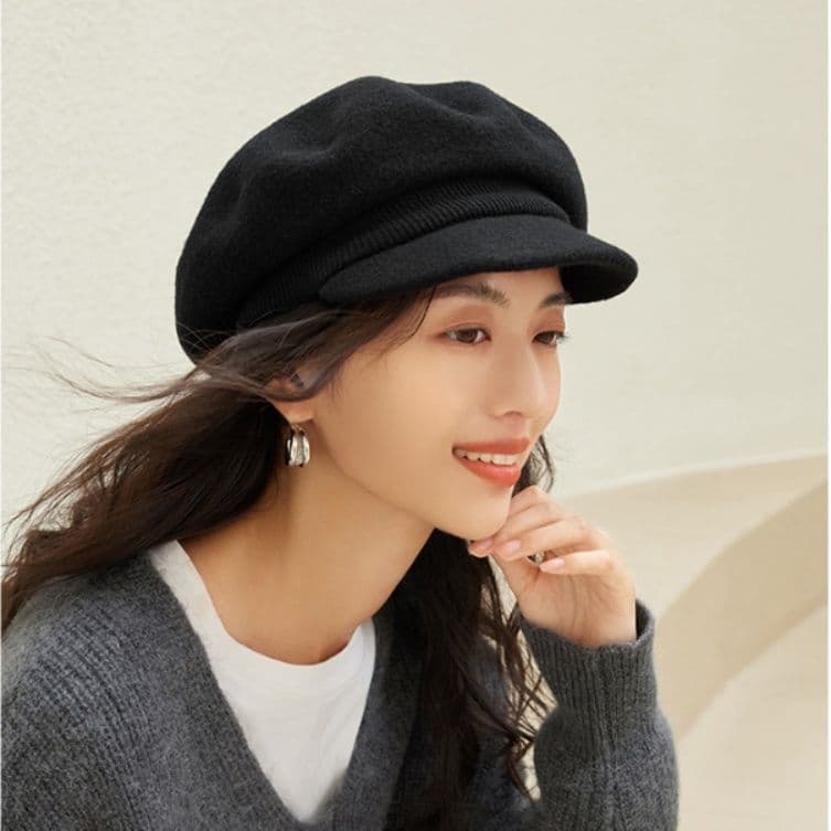 キャスケット 上質フォルム つば付きベレー帽