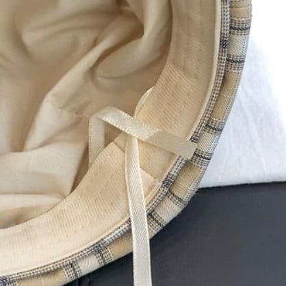 キャスケット 格子柄リネンベルト付きキャスケット