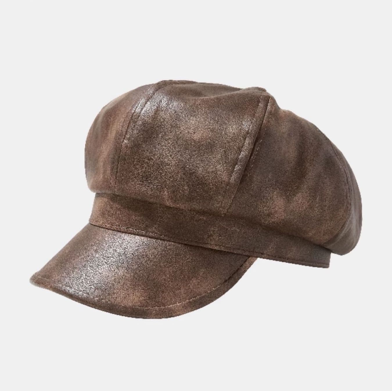 キャスケット 艶やか折り目入りレザーキャスケット