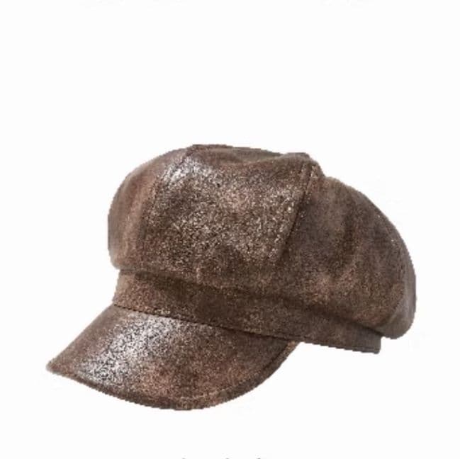 キャスケット 艶やか折り目入りレザーキャスケット