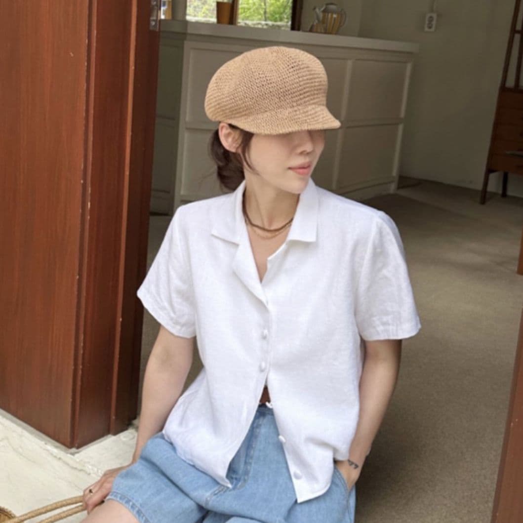 キャスケット 涼やか麦わらメッシュキャスケット