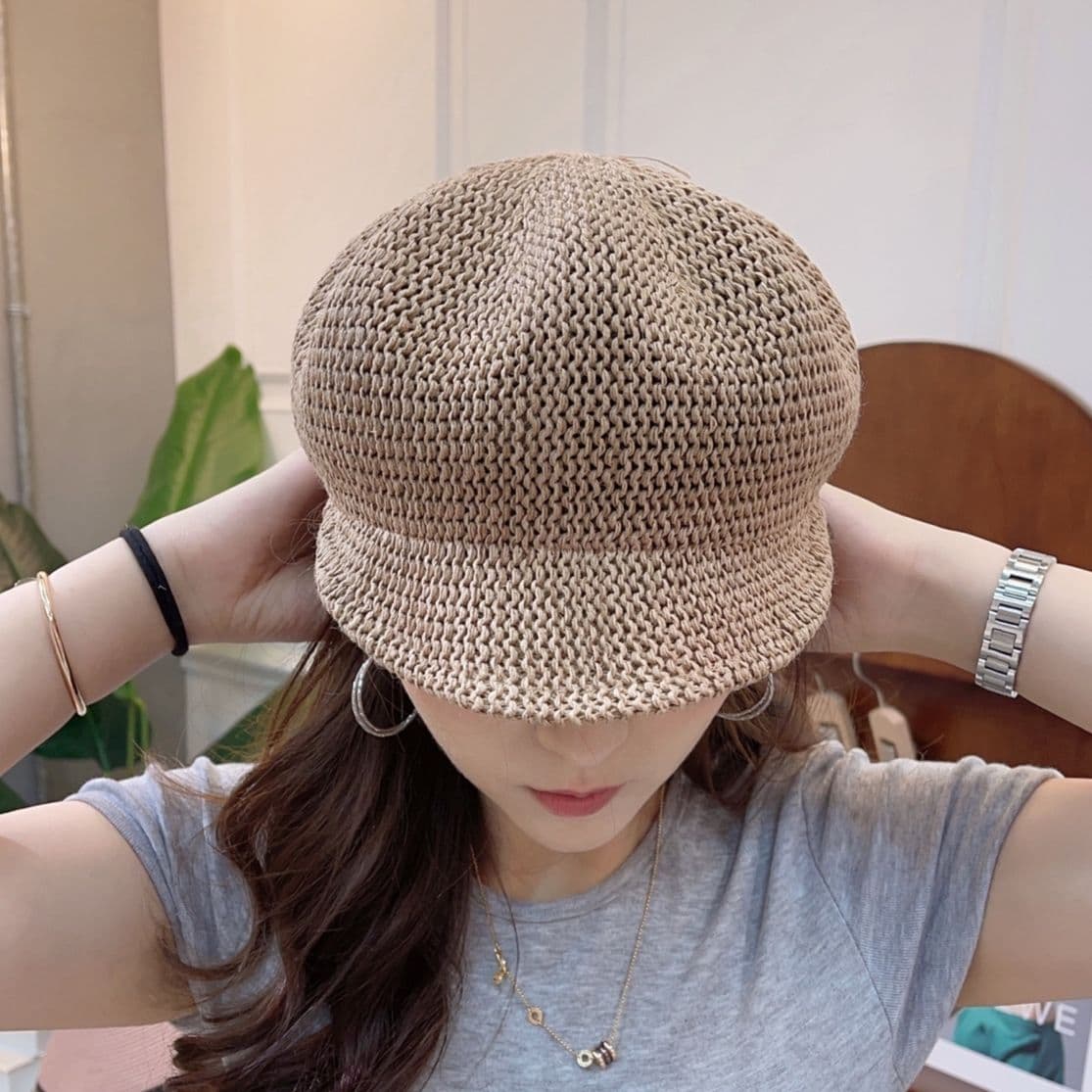 キャスケット 涼やか麦わらメッシュキャスケット