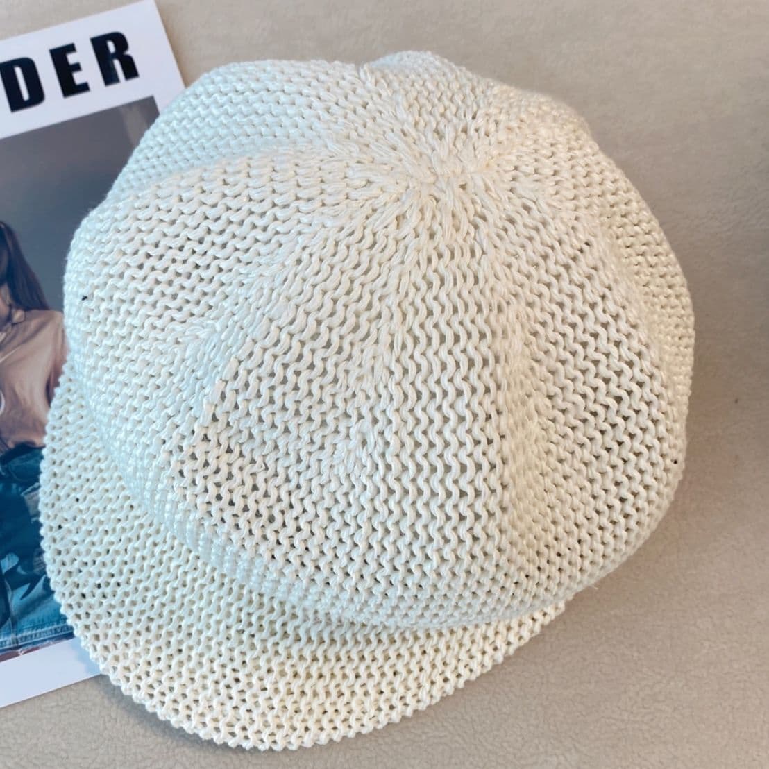 キャスケット 涼やか麦わらメッシュキャスケット