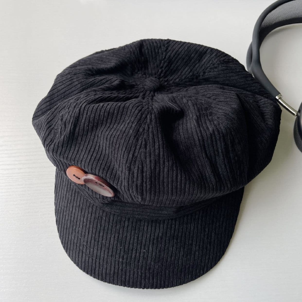 キャスケット ボタン飾り コーデュロイキャスケット