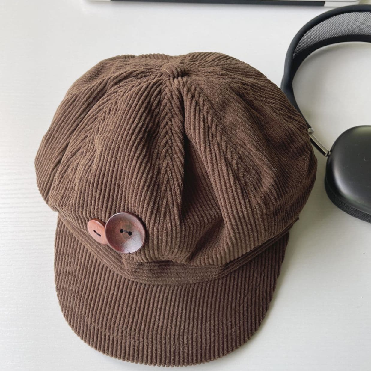 キャスケット ボタン飾り コーデュロイキャスケット