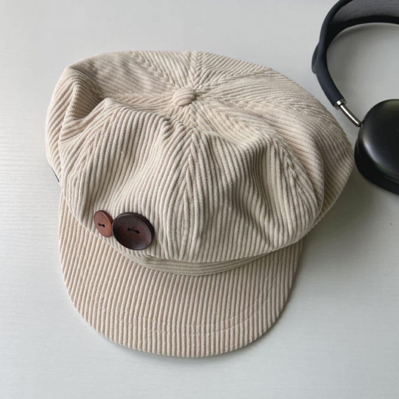 キャスケット ボタン飾り コーデュロイキャスケット