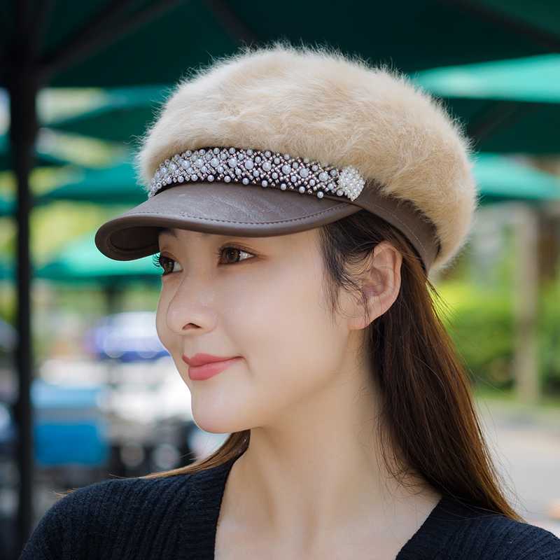 シャイニーパール付きファー付きキャスケット