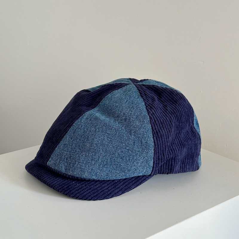 コーデュロイ×デニム切替キャスケット
