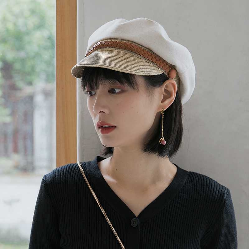 キャスケット　ブレード装飾リネンキャスケット帽