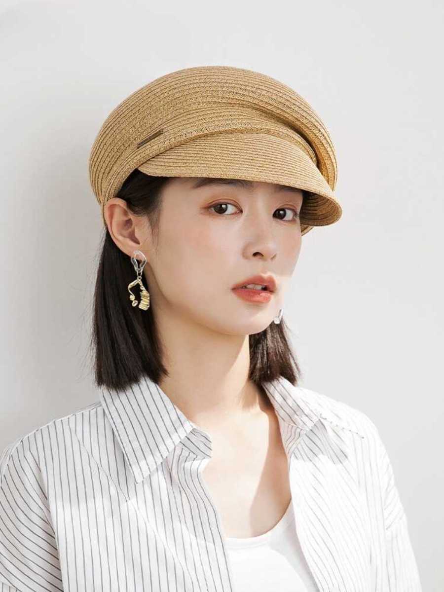 キャスケット 涼やか麦わら風ツイードキャスケット