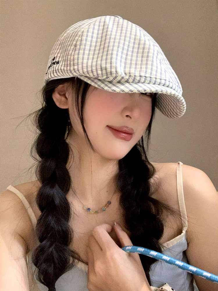 キャスケット 格子模様のクラシックハンチング帽