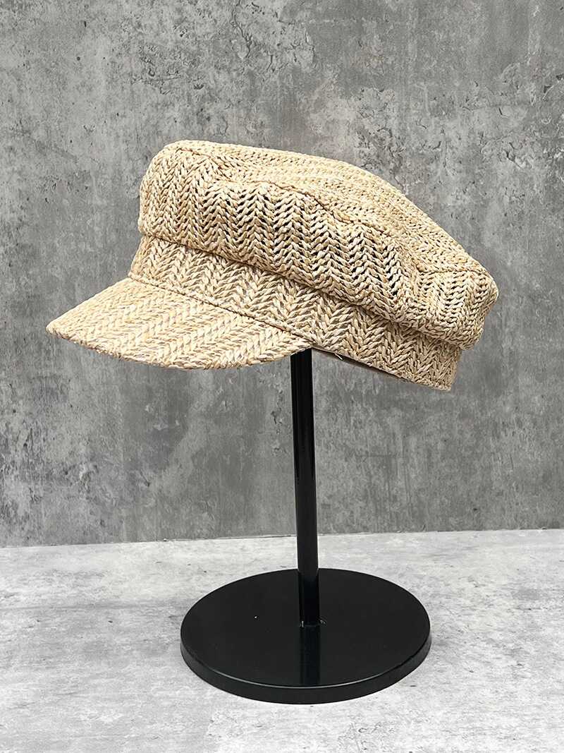 キャスケット ヘリンボーン編み マリン風キャスケット