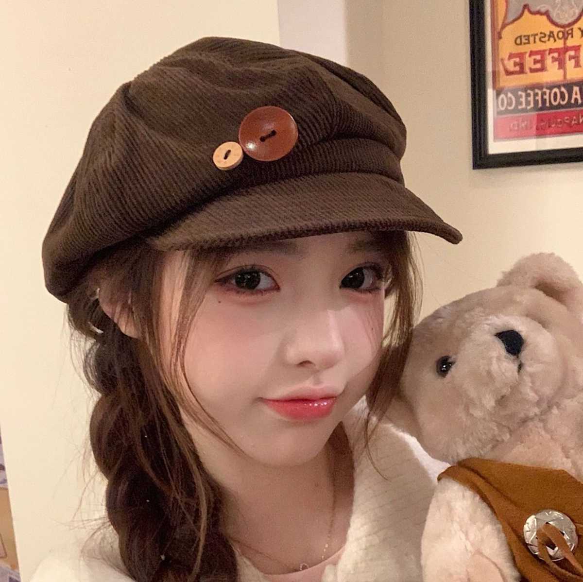 キャスケット ボタン飾り コーデュロイキャスケット