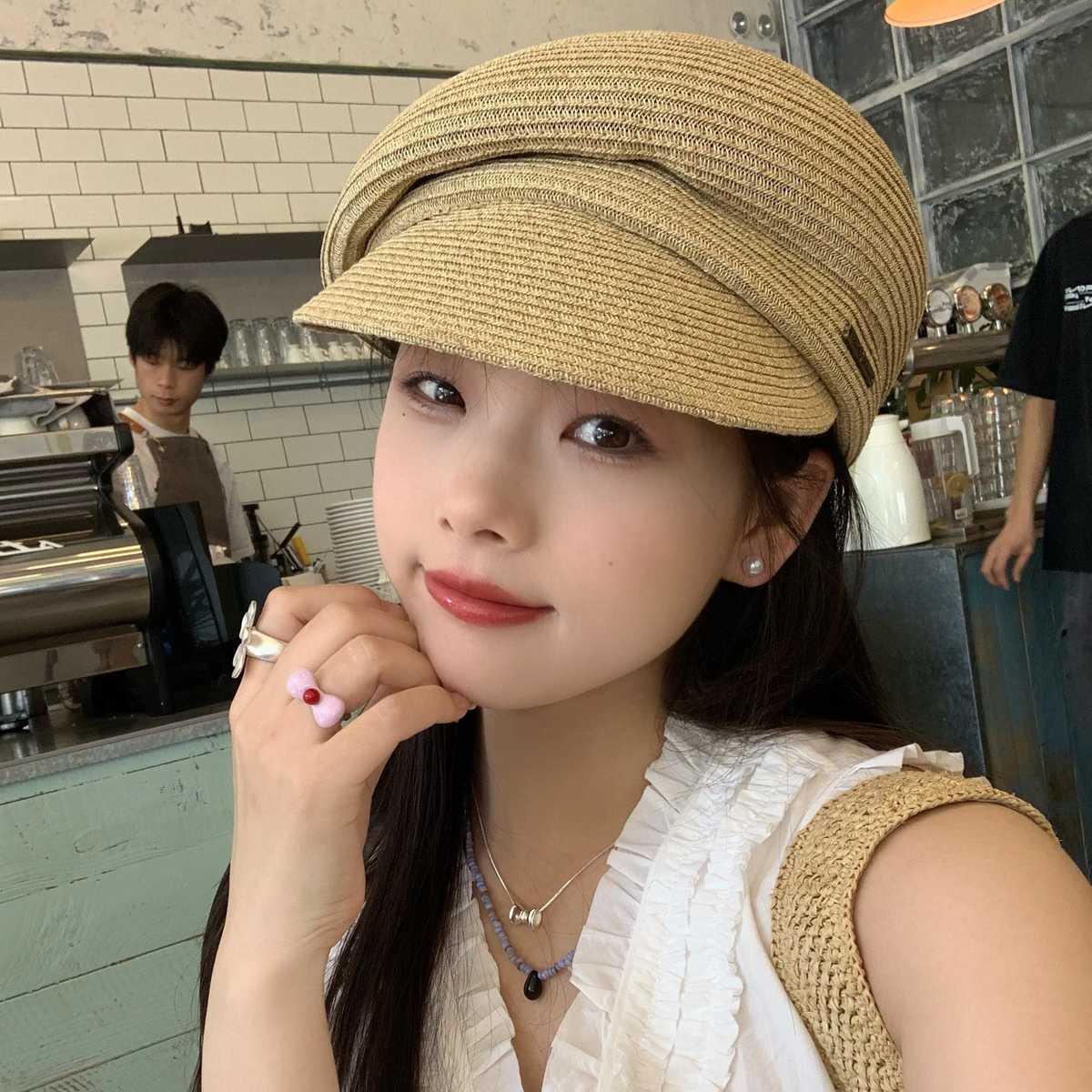 キャスケット 優雅なドレープ麦わらキャスケット