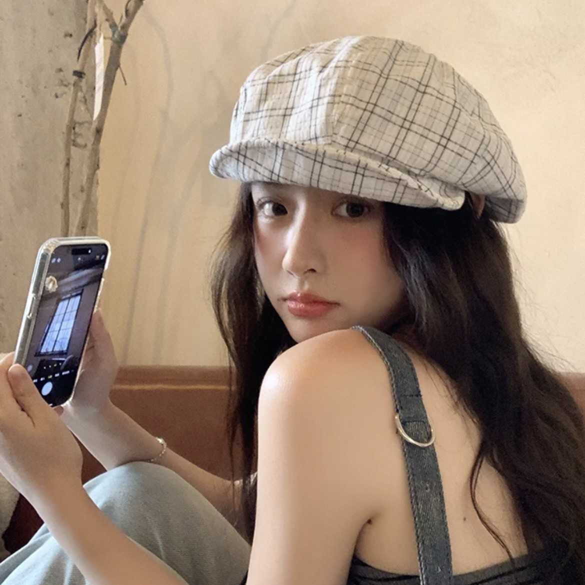 キャスケット 格子柄ハンチング帽