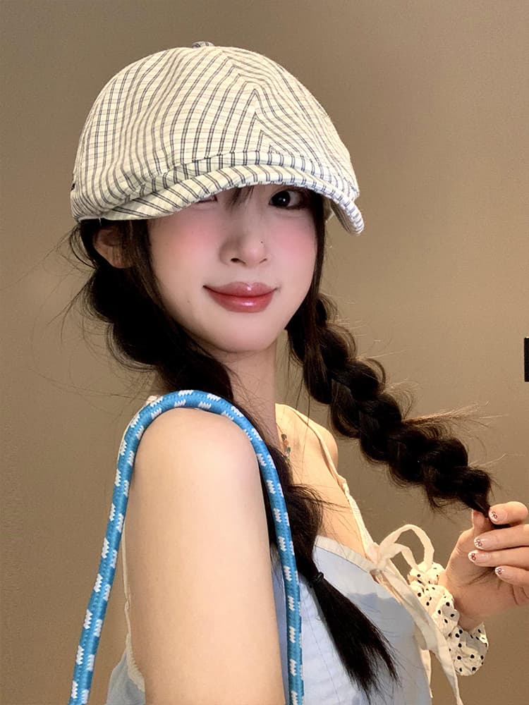 キャスケット 格子模様のクラシックハンチング帽