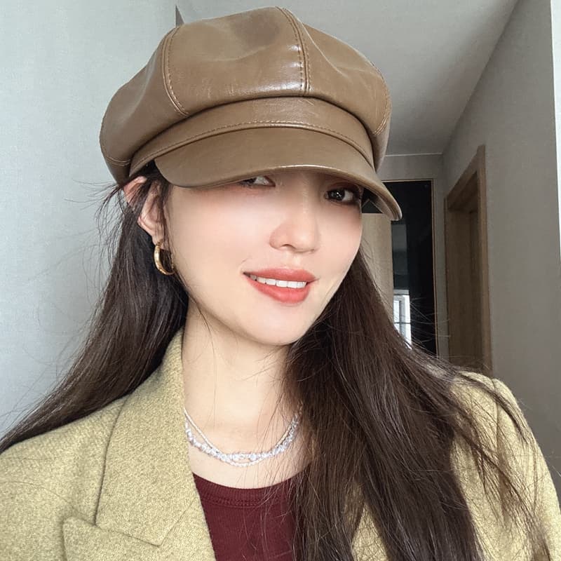 なめし革の贅沢キャスケット帽