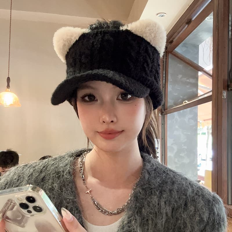 ふわもこ耳付きキャスケット