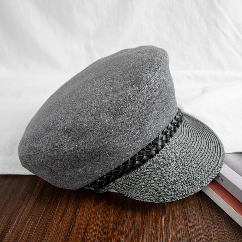 キャスケット　ブレード装飾リネンキャスケット帽