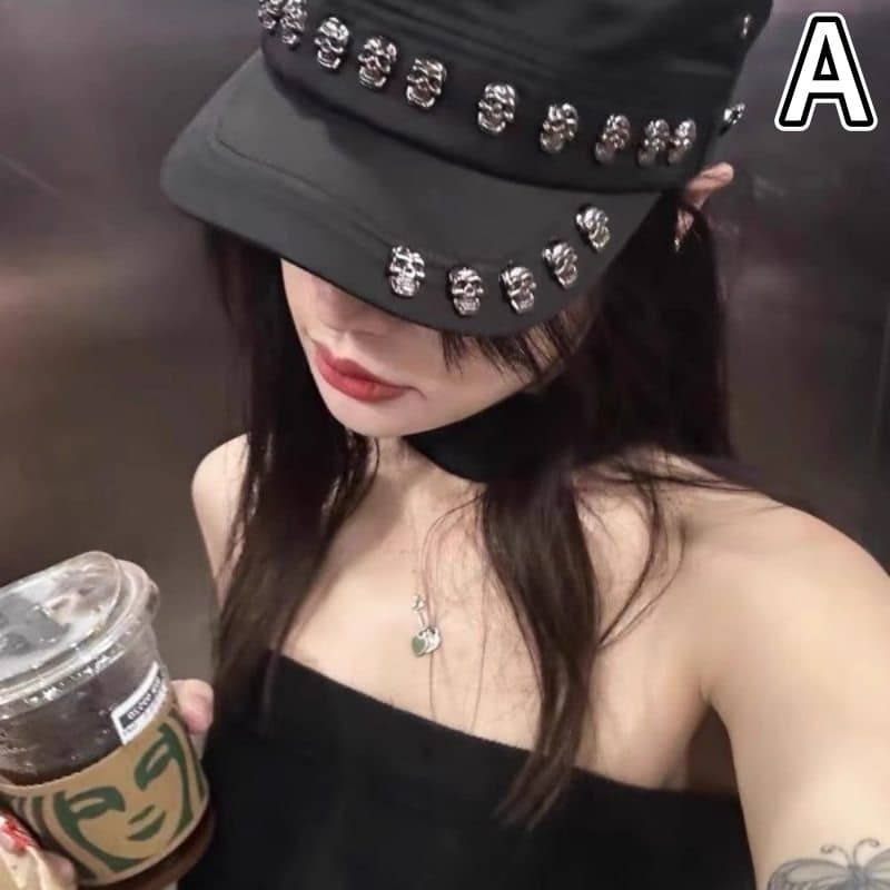 デニム キャスケット ドクロ飾り レディース 帽子